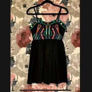 Anthropologie Staring at Stars Black & Colorful Embroidered Aztec Dress